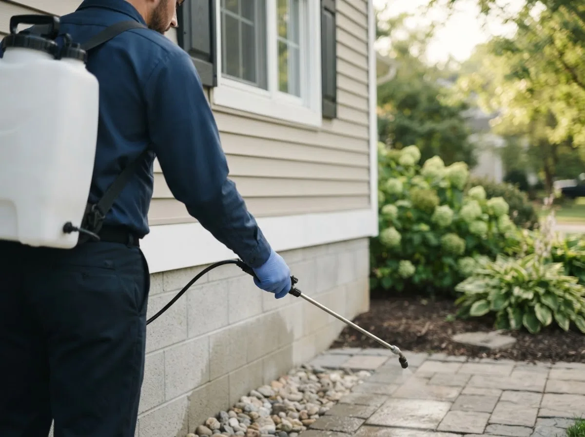 Pest control technician inspecting a home in Wardensville, WV